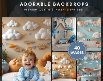 Adorable Plane-Themed Digital Backdrops | Kids Photography Backgrounds | Adorable Scenes for Parties Portraits