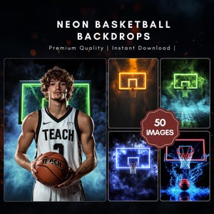 Neon Basketball Photography Backdrops: Sports Banner Background (Digital Download)