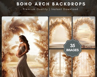 Boho Mutterschafts Bogen Hintergrund: Minimalistisches Digital Fotografie Overlay (JPG Download 300 DPI)