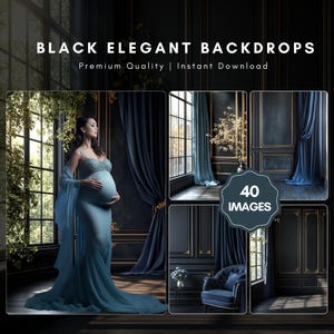 Elegant Fine Art Textures and Digital Overlays for Maternity Backdrop, Photo Panel Wall Background, Black Digital Backdrops for Studio, Dark