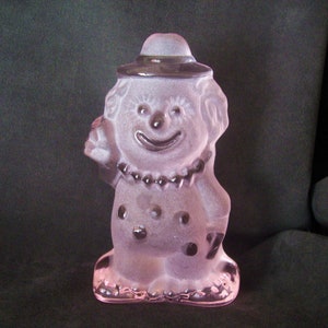 Viking Glass Pink Satin Happy Clown Bookend Paperweight with Label