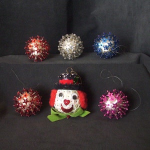 Vintage Sequin Christmas Snowman and 5 Ornaments Handmade
