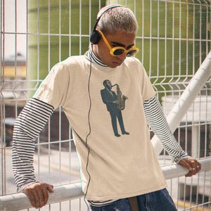 Vintage Jazz Musician Short Sleeve Tee, Music Lover Gift, Jazz Festival Top, Unisex Graphic T-shirt, Cool Music Apparel