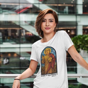 Beware of False Prophets Tee, Vintage Graphic T-Shirt, Unisex Heavy Cotton Tee, Religious Humor Shirt, Spiritual Gift, Trendy Casual Wear