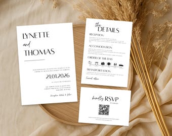 Minimal Wedding Invite Canva Template Bundle, Wedding Invitations, RSVP Cards, Modern Invitations, Elegant Wedding, Simple Invitation