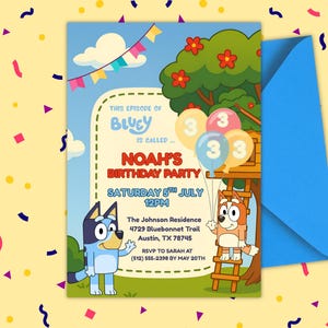 Bluey Birthday Invitation Template, Blue Dog Editable Birthday Invitation, Bday Party Invitations, Custom For Boys, Girls,  Digital Invite