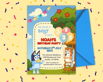 Bluey Birthday Invitation Template, Blue Dog Editable Birthday Invitation, Bday Party Invitations, Custom For Boys, Girls,  Digital Invite