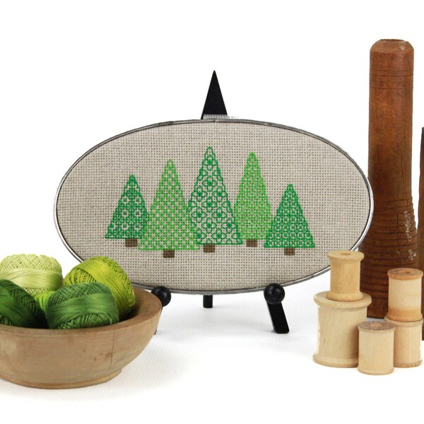 blackwork trees pattern - diy - modern - pdf - instant download - cross stitch + embroidery