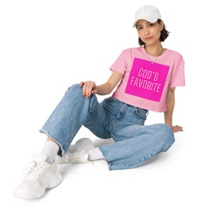 Women’s God&#39;s Favorite Crop Top Tee Christian bible faith inspiring gift Tshirt