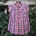 Large 1980s Ricki Sleeveless Flared Red Plaid Button Down Collar Womens Shirt Blouse
