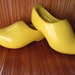 1940s Bright Solid Yellow Pair of Wooden Dutch Shoes Clogs