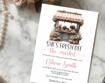 Elle est fraîchement sortie du marché faire-part nuptiale de Zazzle.be Liste d'envies Vous avez des idées ? Invitation florale modifiable de douche de marché | Templett | Téléchargement instantané