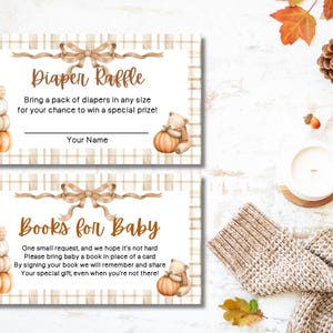 Pumpkin Baby Shower Diaper Raffle & Books for Baby Cards (Digital Download