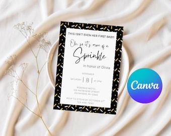 Invitación de Schitt’s Creek para baby shower / Invitación para segundo baby shower / Invitación moderna en blanco y negro con chispas