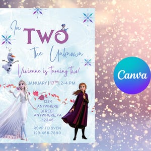 Frozen Inspired 2nd Birthday Invitation| InTwo the Unknown| Winter Princess Party| Editable Digital Invitation