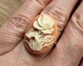 Cute Floral Ring - Adjustable Cameo Ring - Ivory & Peach Rose Ring - Cute Gift Ideas for Girls - Handmade Jewelry from a New Orleans Artist