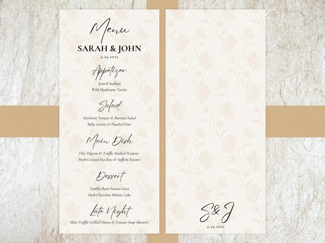 Elegant Neutral Custom Menu | Custom Wedding Menu Template | Party Menu ...