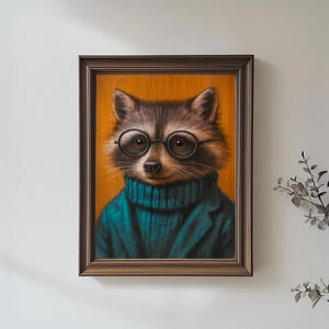 Cute Raccoon Art, Raccoon Art, Raccoon Art Prints, Raccoon Art Print, Cute Raccoon Print, Cute Raccoon Picture, Vintage Raccoon Print Racoon