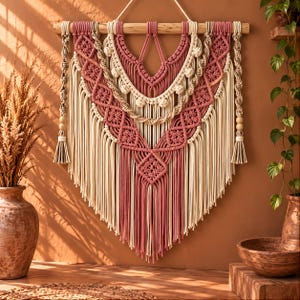 Boho Makramé Väggbonad, Bomullsväggkonst, Boho Väggdekor