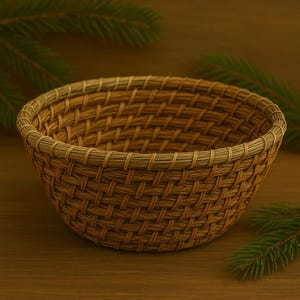 Handmade Pine Needle Bowl with Wood Base | Rustic Woven Basket for Fruit or Storage | Natural Eco-Friendly Home Decor Gift