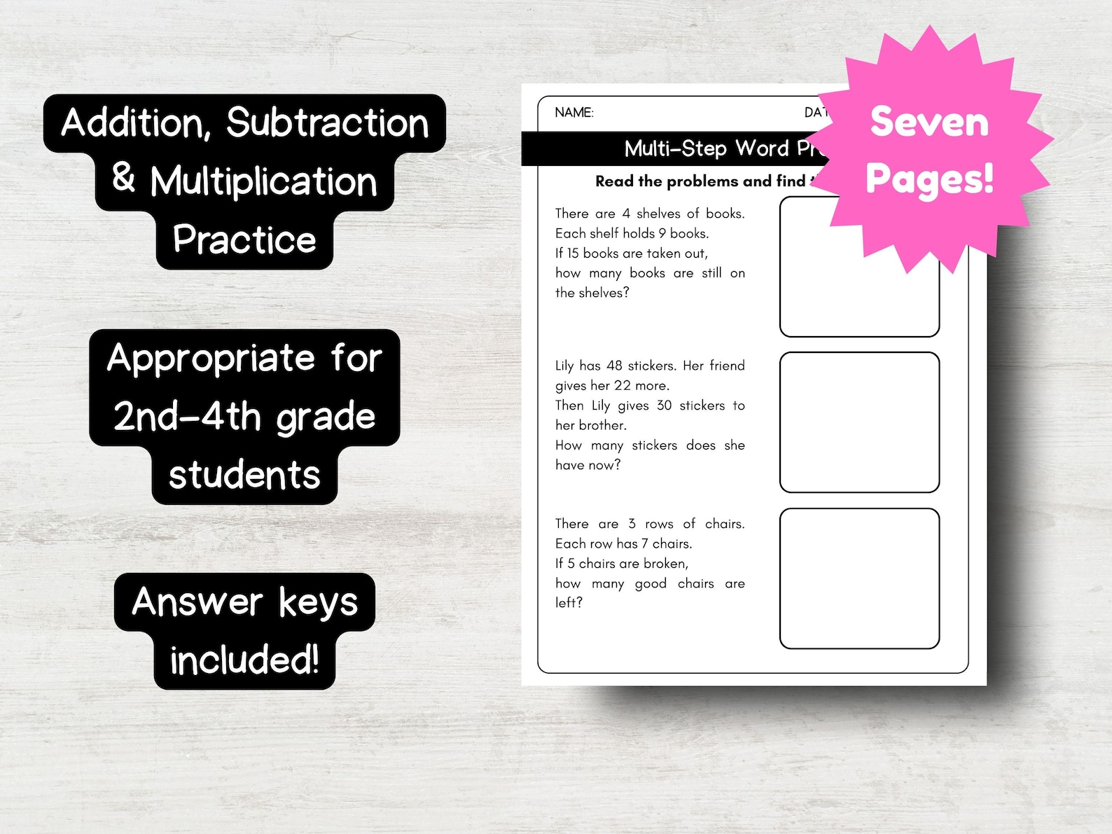 Multi-step Math Word Problems Worksheet | 2nd 3rd 4th Grade ...