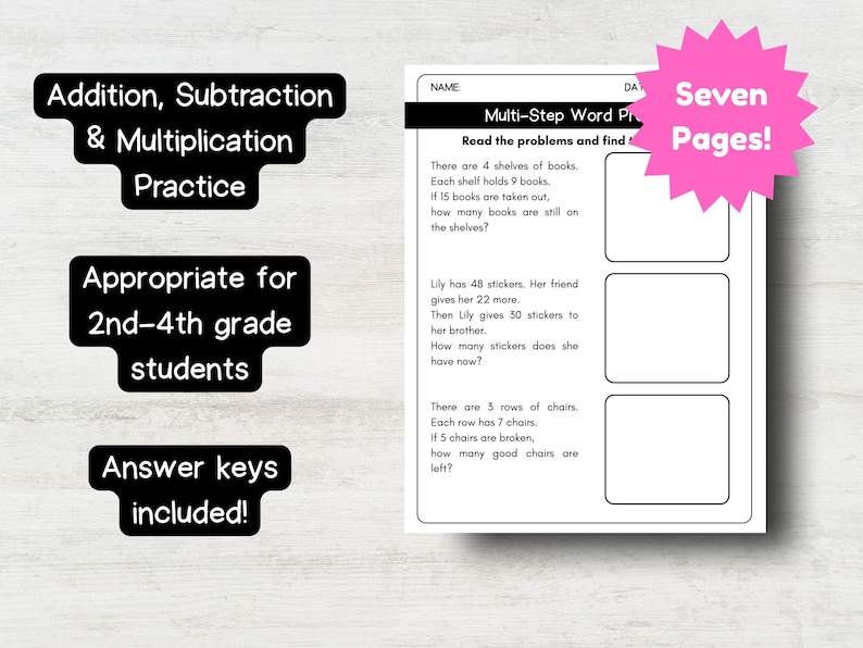 Multi-step Math Word Problems Worksheet | 2nd 3rd 4th Grade ...