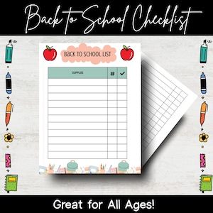 Back to School Checklist, Children Shopping List, School Supplies, Teacher&#39;s Wishlist, Printable PDF
