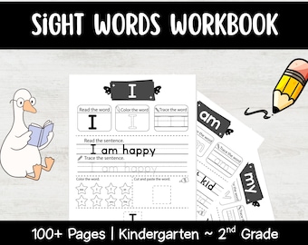 Sight Words Workbook | Vocabulary | Alphabet Tracing Pages | Handwriting Practice | Kindergarten & First Grade Reading Spelling Activity