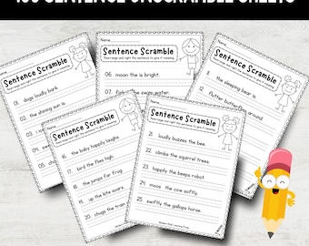 Sentence Unscramble Worksheets | Handwriting Practice | Sentence Writing | Sentence Structure | 1st 2nd 3rd Grade