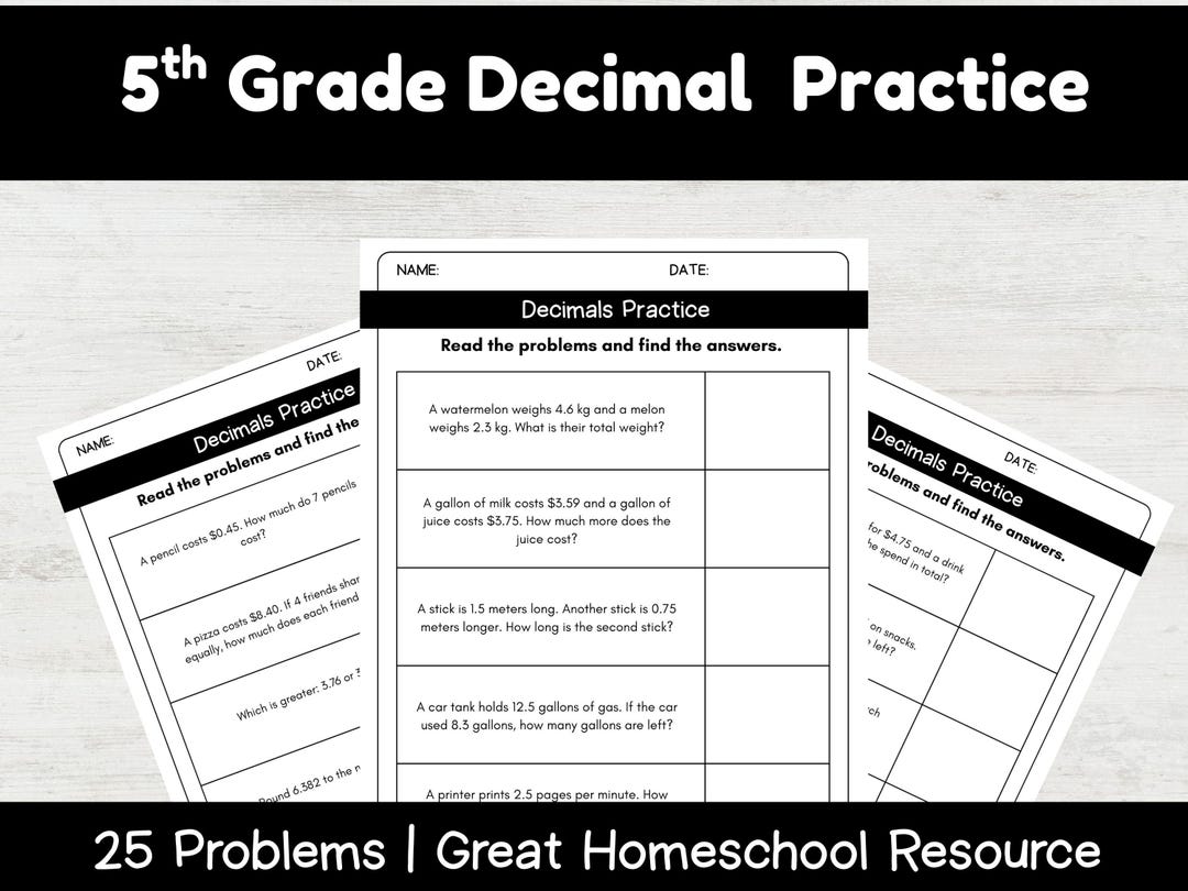 Decimal Word Problems Worksheets | Math Practice | 4th 5th Grade Math ...