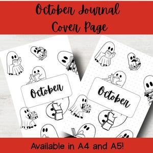 October Journal Cover Page | Cute Reading Ghosts | Bullet Journal Bujo | Monthly Planner | Printable or Digital | DIY Planner