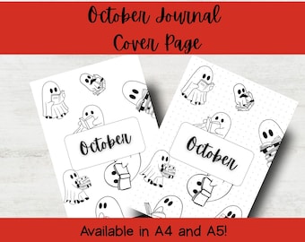 October Journal Cover Page | Cute Reading Ghosts | Bullet Journal Bujo | Monthly Planner | Printable or Digital | DIY Planner