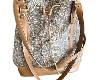 Borbonese Bucket Bag Leather/ Canvas Drawstring w/Pouch Vintage 1980 Italy