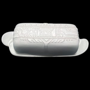 Rare Vintage Frankoma Mayan Aztec White Covered Butter Dish