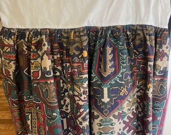 Vtg Ralph Lauren Oxfordshire King Dust Ruffle Cotton Bohemian Blue Red Tan USA