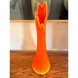 Vintage MCM L.E. Smith Bittersweet Ribbed Tall Vase 24&quot; Orange Yellow