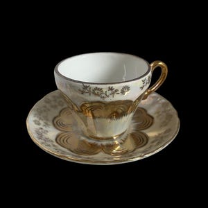 Vintage Sterling China Floral Gold opalisierende Mokkatasse Set mit 6 Tassen & Untertassen Japan