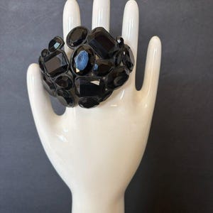 大型ヴィンテージブラッククリスタルコバションステートメントクランパーブレスレットFAB!