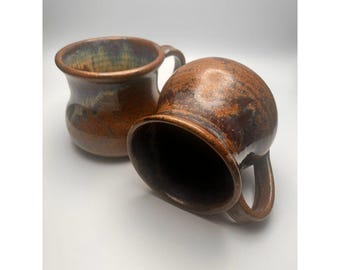 2 Vtg Studio Art Mugs Signed Teague 1981 Earthy Blue Brown