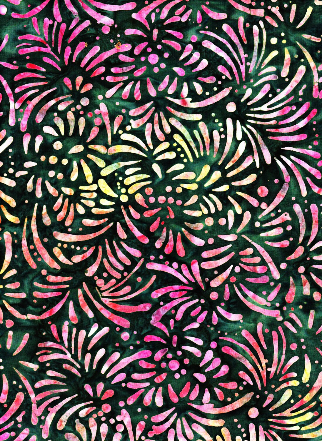 Batik Cotton Fabric 1/4 Yard Petals Dark Green Pink | Etsy