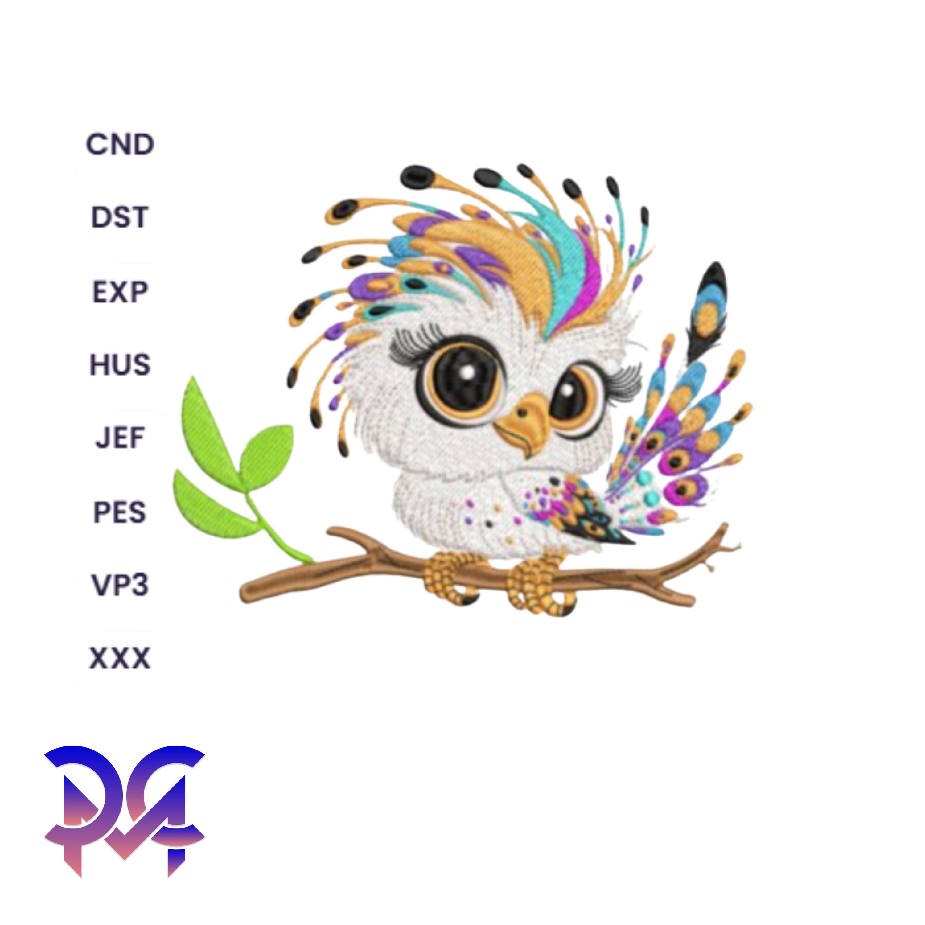 Colorful Owl Embroidery Design: Machine Embroidery Pattern (Instant Download)