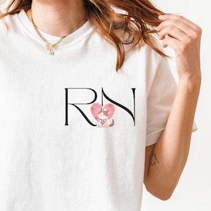 RN nurse shirt, kawaii vet tech gift, cute cat scrubs top kawaii RN tee nurse appreciation comfort colors shirt animal lover nurse outfit
