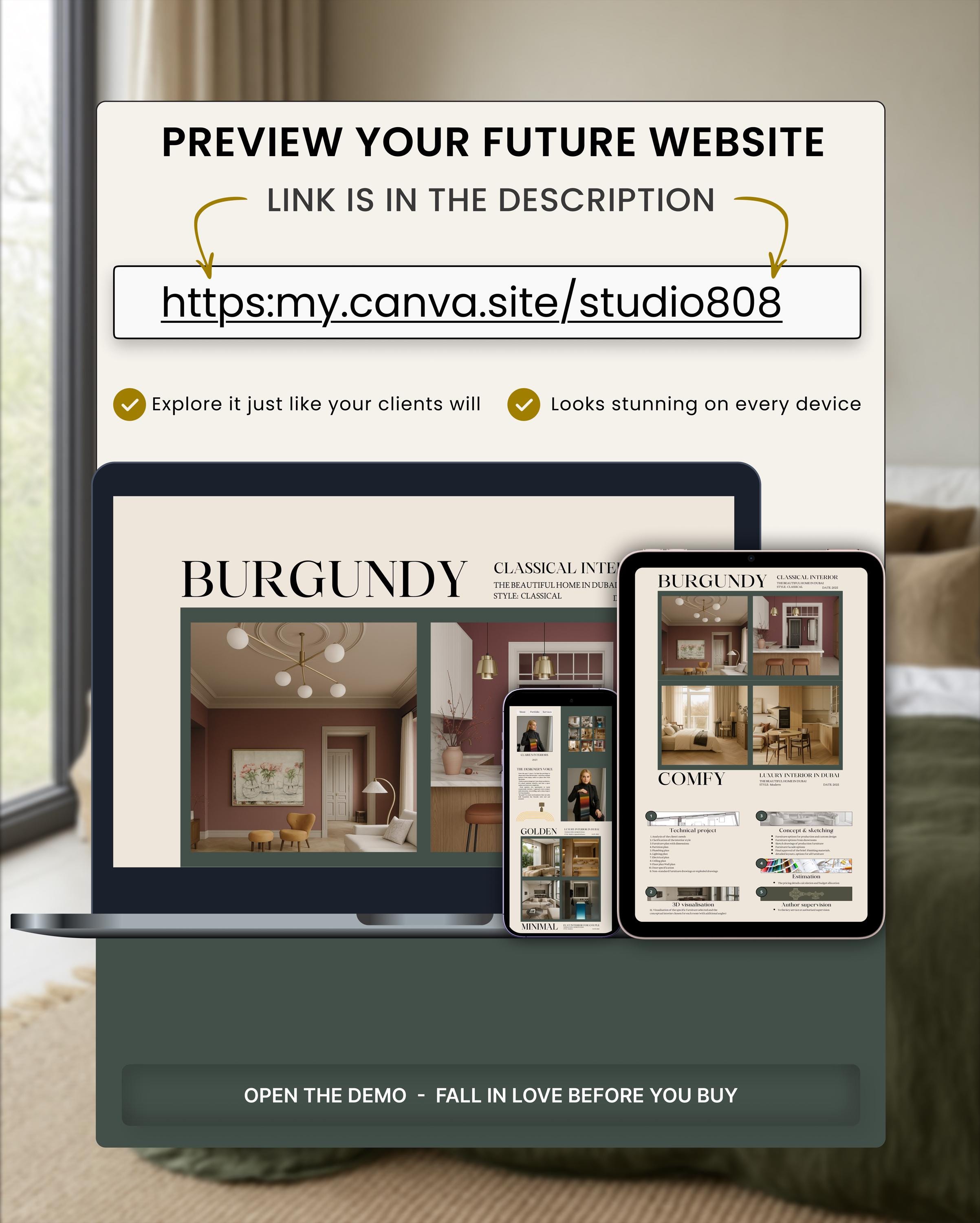 Canva Website Template for Interior Designers: Portfolio & Landing Page ...