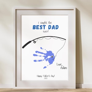 Artisanat d'empreintes de main de pêche pour la fête des pères | J'ai attrapé le meilleur papa de tous les temps à imprimer | Cadeau bricolage pour enfants pour papa | Téléchargement instantané PDF + JPG