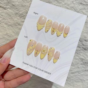 Yellow Marble And French Nails, Press On Nails, Summer Nails, Fake Nails, Nail Art, Nail Polish, 3D Flower Nails, Elegant Pastel Nails TL109