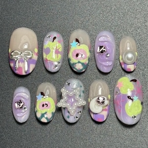 Pastel Whimsy and 3D Charms Nails, Press On Nails, Fairycore Nails, Fake Nails, Nail Art, Nail Polish, Dreamy 3D Gel Nails TL45