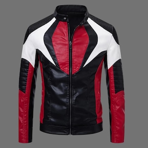 Men Leather Jacket Red and Black Genuine Leather Jacket real Cowhide biker jacket Motorcycle Jacket handmade jacket