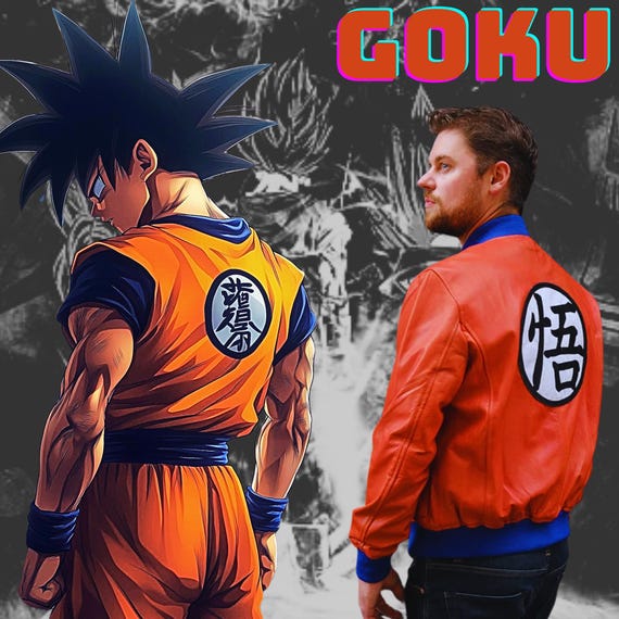 Dragon Ball Z Goku Inspired Leather Jacket | Red \u0026 Blue Bomber With Kanji  Symbol - Etsy