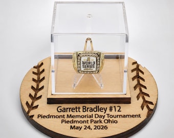 Personalized Baseball Championship Ring Display Case | Custom Engraved Ring Holder | Baseball Trophy Display | Team Award Keepsake