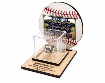 Personalized Baseball Championship Ring Display with Team Photo | Custom Ring Holder | Baseball Trophy Display | Senior Gift